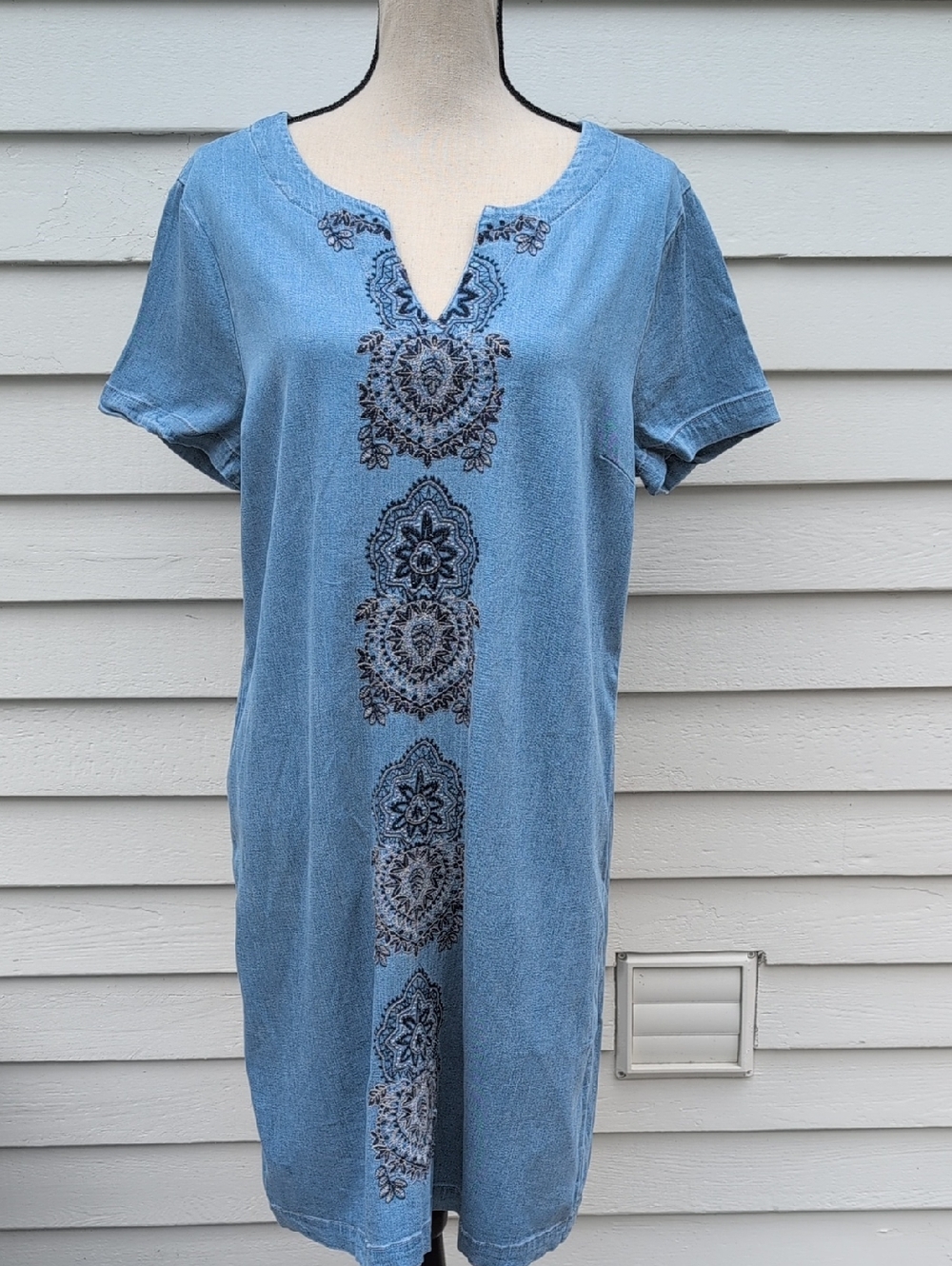 Westport Denim Embroidered V-Neck Dress